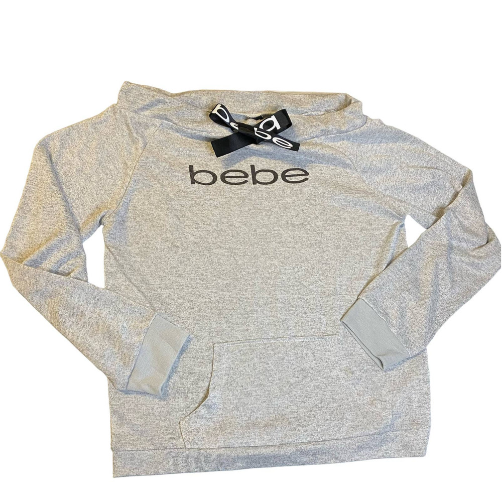 Bebe Sleepwear Gray Off Shoulder Pullover Black Ribbon Size Large
